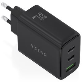 Aisens Cargador de Pared GaN 67W con 2xUSB-C y 1xUSB-A, Negro